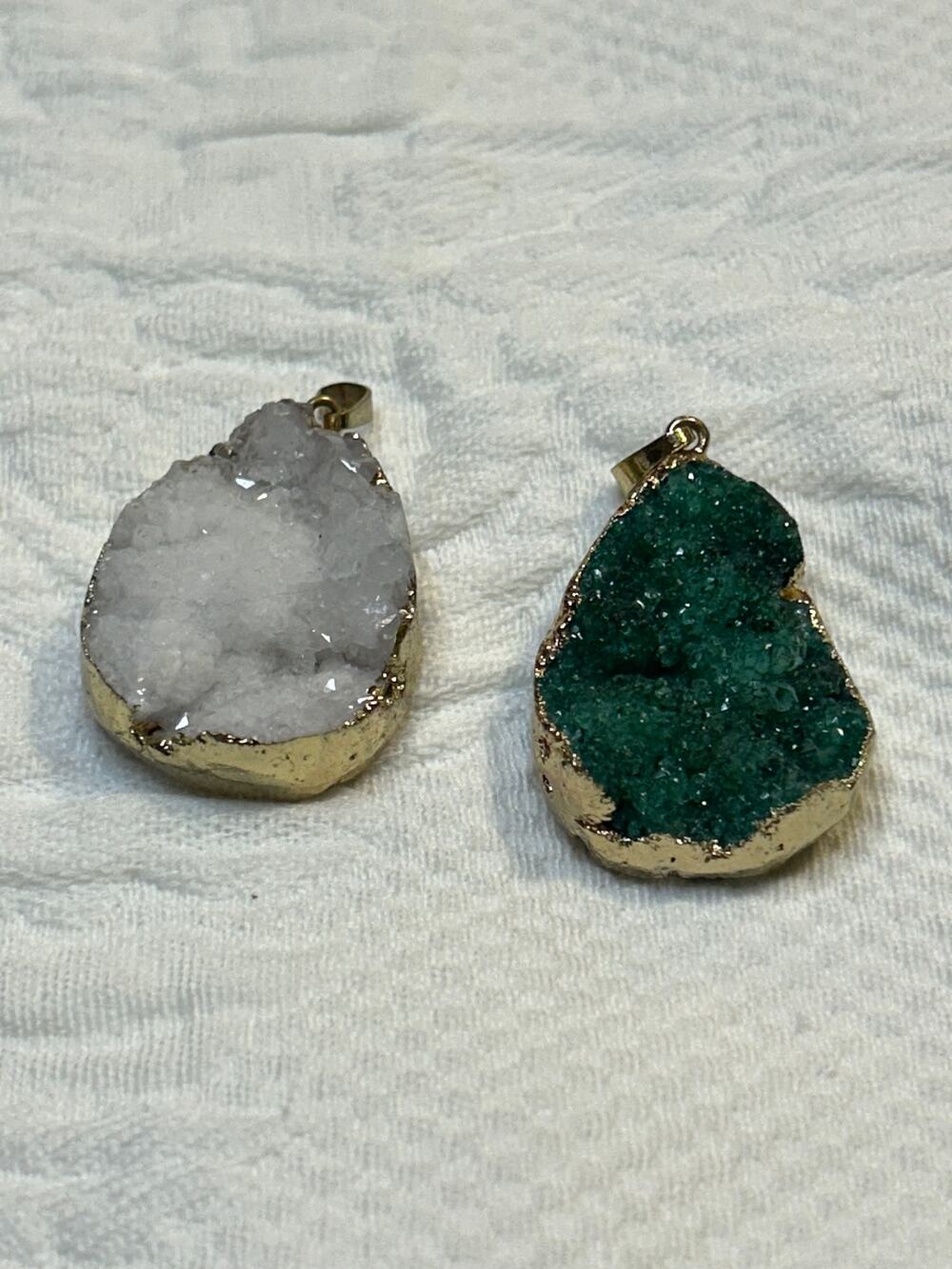 Green Druzy Crystal and Agate/Druzy Quartz Pendants
